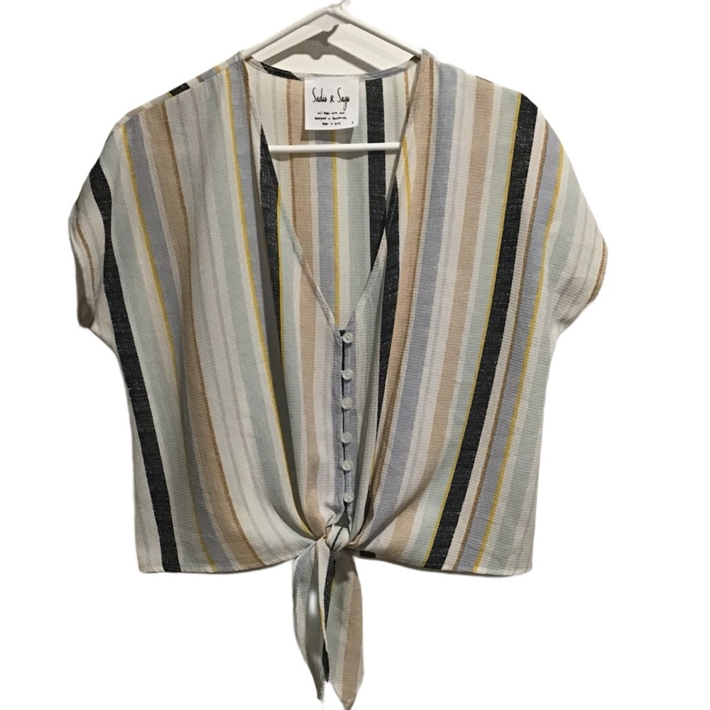 Sadie & Sage Women’s Striped Button Up Top Multicolor Tie Front